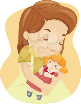Illustration of a Kid Hugging Her Doll