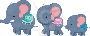 Illustration Featuring a Family of Elephants