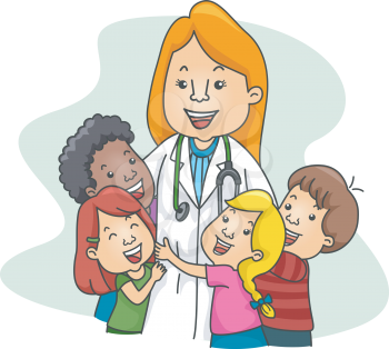 Illustration of a Pediatrician Surrounded by Kids