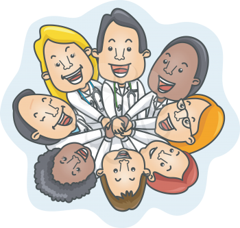 Illustration of a Team of Doctors Demonstrating Unity