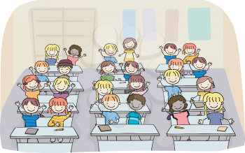 Royalty Free Clipart Image of Children in a Classroom