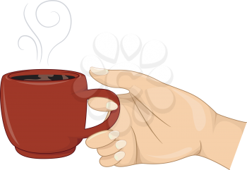 Royalty Free Clipart Image of a Hand Holding a Coffee Cup