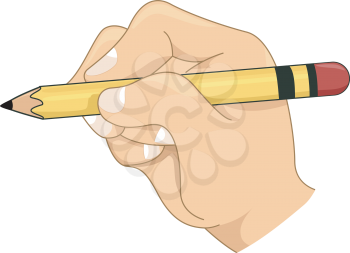 Royalty Free Clipart Image of a Child's Hand Holding a Pencil