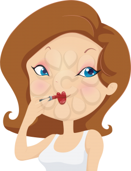Royalty Free Clipart Image of a Woman Applying Lipstick