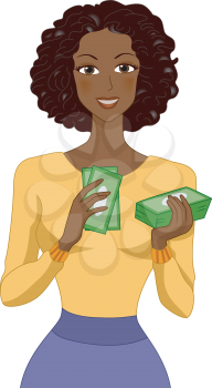 Royalty Free Clipart Image of a Woman Counting Money