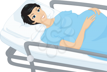Royalty Free Clipart Image of a Pregnant Woman on a Hospital Trolley