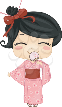 Royalty Free Clipart Image of a Japanese Girl in Traditional Costume