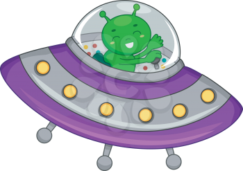 Royalty Free Clipart Image of an Alien in a Spaceship