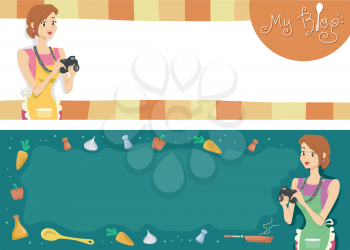 Royalty Free Clipart Image of a Woman Taking Pictures of Food