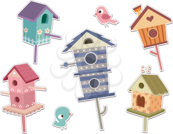 Illustration of Cute Bird House Sticker Designs