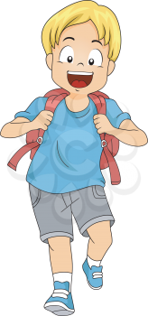 Illustration of Little Kid Boy Student Carrying a Backpack