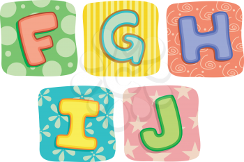 Illustration of Quilt Alphabet Letters F G H I J