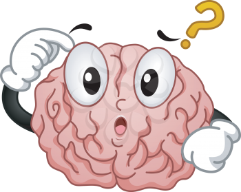 Illustration of Thinking Brain Mascot with Question Mark
