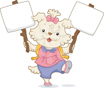 Illustration of a Cute Dog Student carrying Two Placards