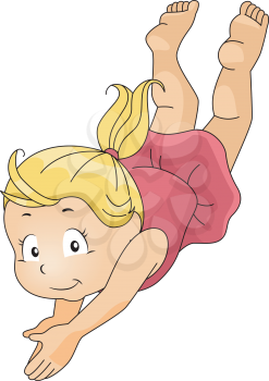 Illustration of a Little Kid Girl Diving Underwater