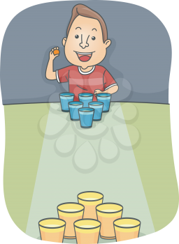 Illustration of a Man Playing Beer Pong