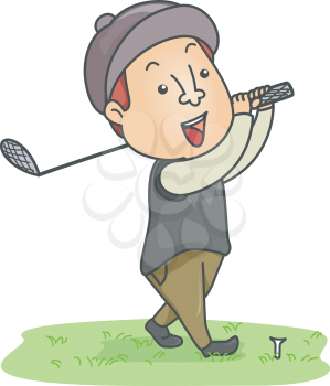 Illustration of a Man Dressed in Golfing Gear Swinging a Golf Club