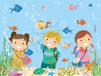 Stickman Illustration Featuring Kids on a Trip to the Aquarium