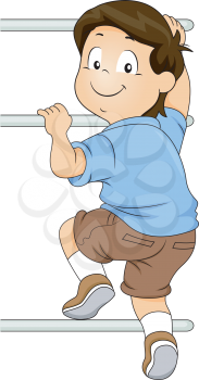 Illustration of Kid Boy Climbing a Monkey Bar