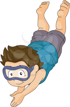 Illustration of a Kid Boy with Goggles Diving Underwater