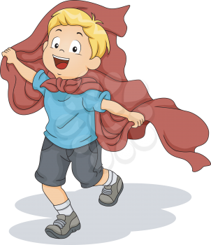 Illustration of a Kid Boy Playing Superhero with Red Cloth Superhero Cape