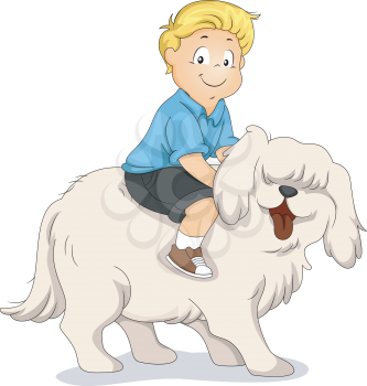 Illustration of a Boy Riding on the Back of a Dog