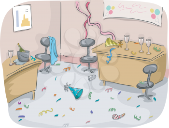 Illustration Featuring the Left-overs of a Party Held at the Office