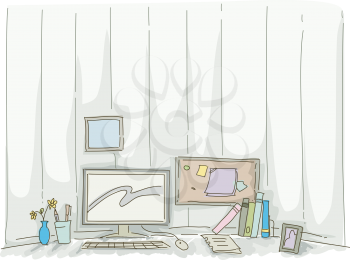 Watercolor Illustration Featuring the Workstation of a Home-based Worker