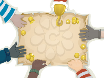 Illustration of Hands Holding the Edges of a Blank Treasure Map