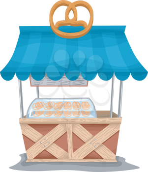 Illustration of a Food Cart Selling Pretzels
