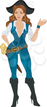 Illustration of a Woman Dressed as a Pirate Gesturing Something with Her Hand
