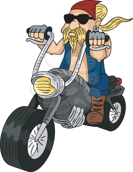 Illustration of a Bearded Man Riding a Customized Motorcycle