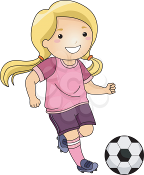 Illustration of a Little Girl Kicking a Soccer Ball
