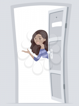 Illustration of a Girl Welcoming People into Her Home