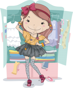 Illustration of a Girl Trying Out Different Clothes