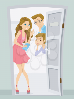 Illustration of a Mother and Father Curious About Their Teenage Daughter's Date