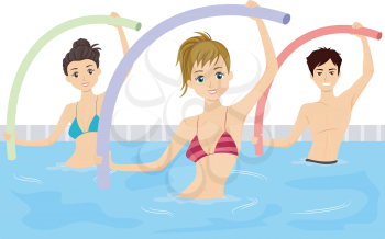 Illustration of a Group of Teenagers Doing Aqua Aerobics