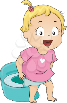 Illustration of a Little Girl Using the Potty