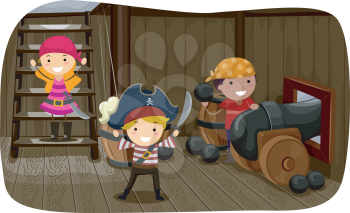 Illustration of Little Kids Preparing to Fire a Cannon