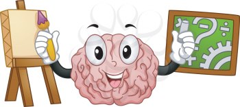 Mascot Illustration Demonstrating the Functions of the Left and Right Portions of the Brain