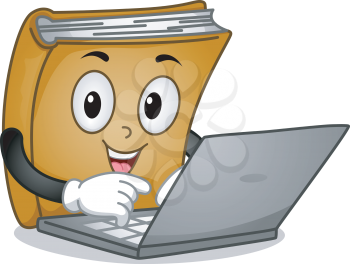 Mascot Illustration Featuring a Book Typing on a Laptop