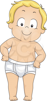 Illustration of a Smiling Toddler Showing His Briefs