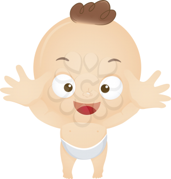 Illustration of a Smiling Baby Boy Reaching Out His Hands