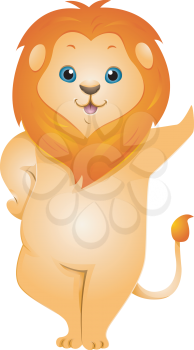 Illustration of a Cute Lion Leaning Against an Imaginary Wall