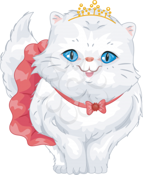 Illustration of a Cute Persian Cat Wearing a Frilly Skirt and a Tiara