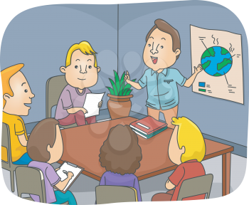 Illustration of a Man Doing an Environment-Related Presentation at a Meeting
