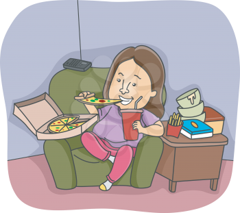 Illustration of an Overweight Woman Going on an Eating Binge