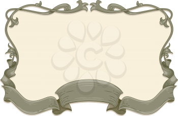 Vintage Frame Illustration Featuring a Gray Ribbon Caught Up in Curls