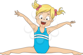 Illustration of a Young Female Gymnast Doing a Split Jump