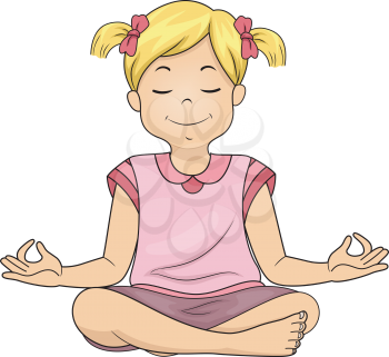 Illustration of a Little Girl Meditating While Sitting Cross Legged